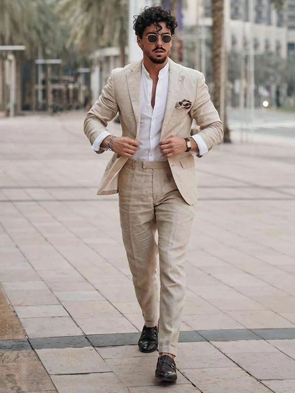 Men'S Formal Beach Wear - 여름 해변 비즈니스 리넨 남성 정장