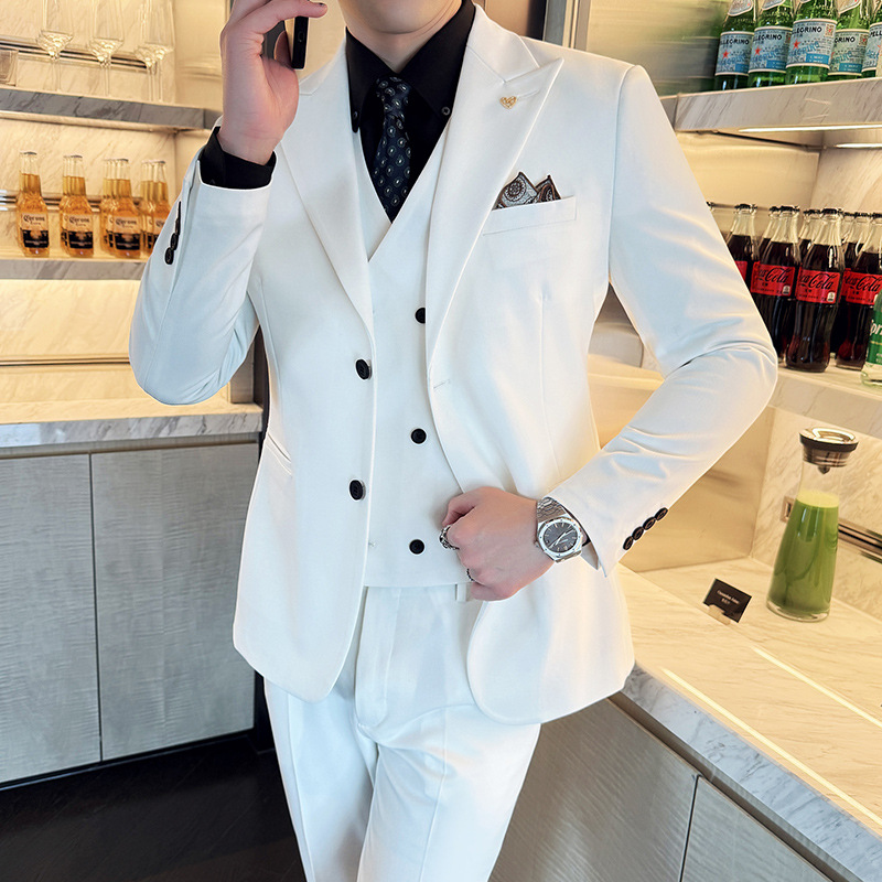 Men'S Formal Dinner Wear - 화이트 남성 정장 3피스 슬림핏 피크