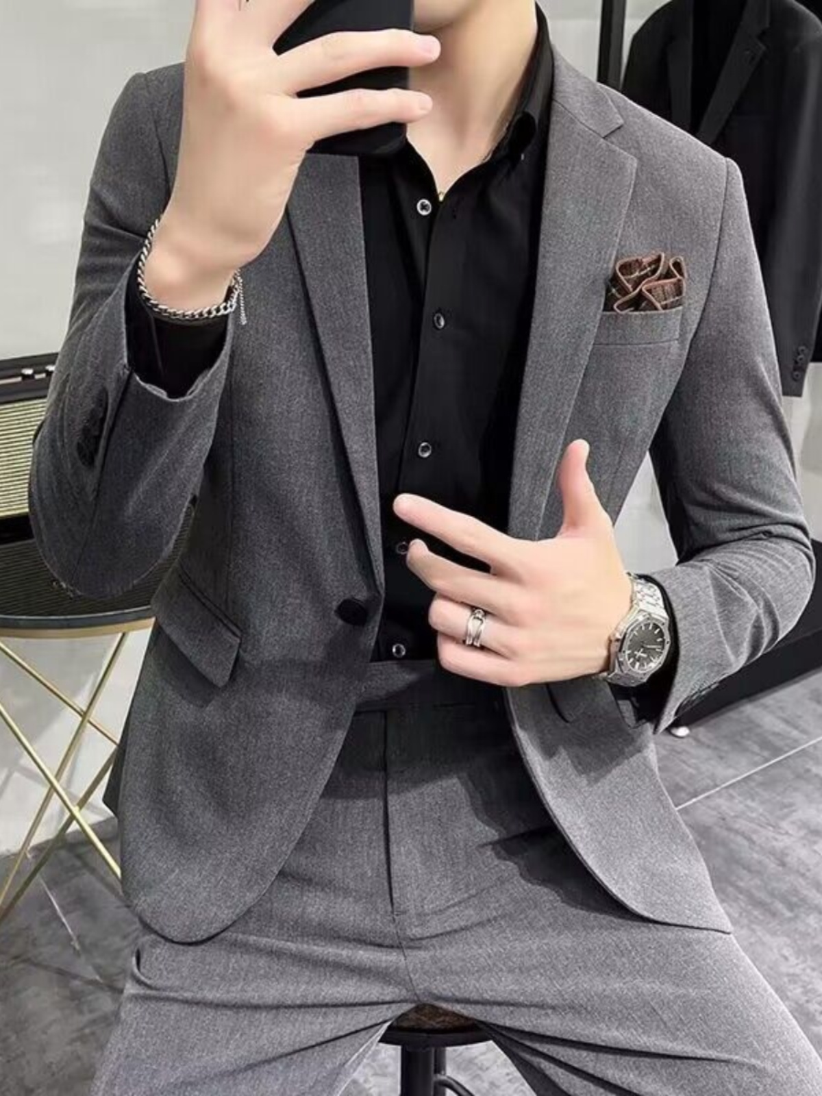 Men'S Urban Formal Wear - 남성용 비즈니스 캐주얼 슬림핏 쓰리피스 수트,