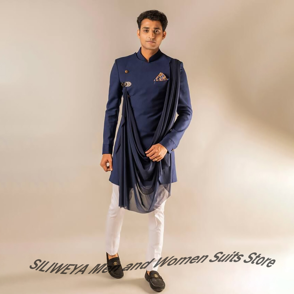 Men Formal Wear Indian - 우아한 남성 네이비 블루 인도 스타일