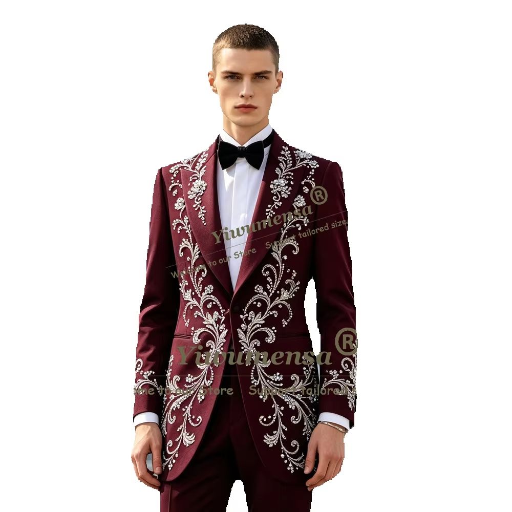 Men'S Formal Dinner Wear - 럭셔리 크리스탈 비딩 수트 남성 2피스