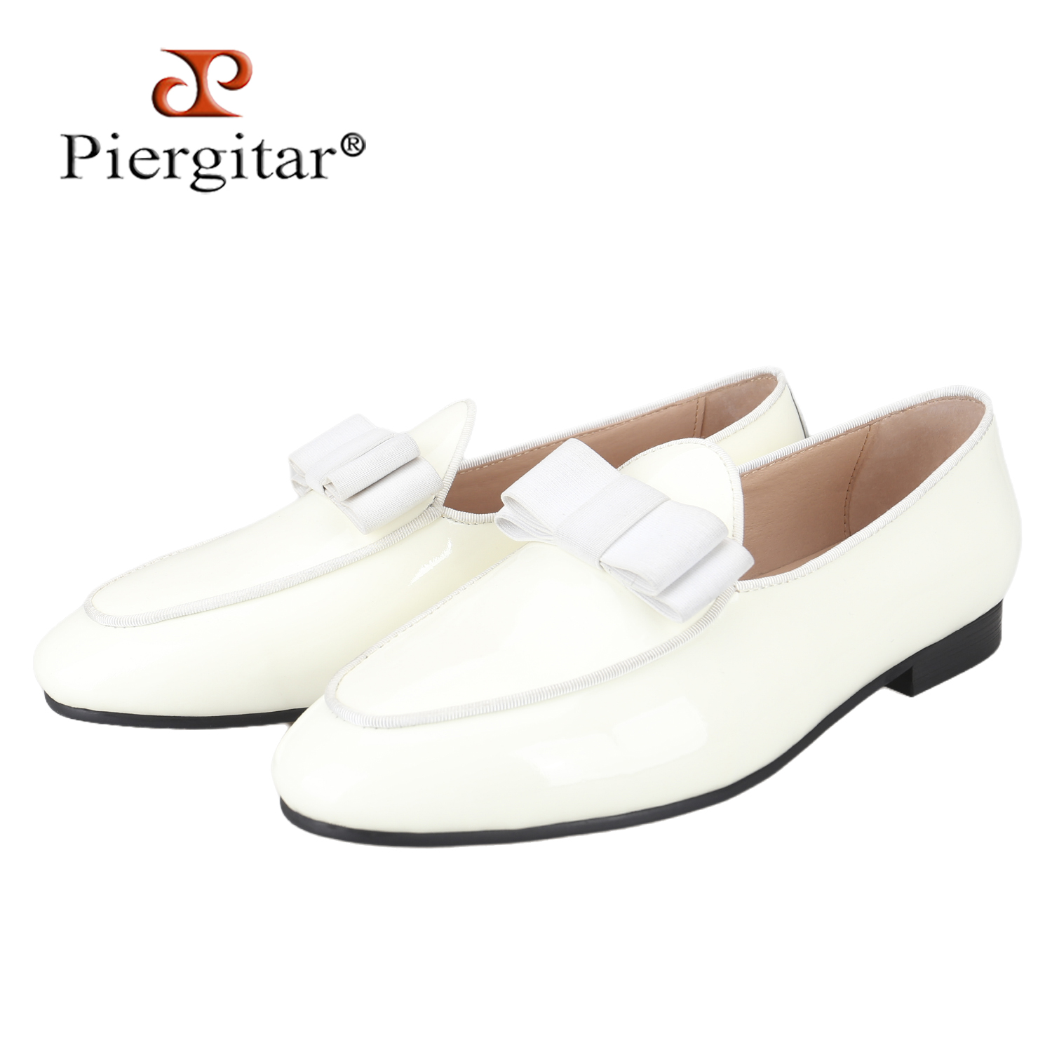Men'S Formal Wear Bow Ties - Piergitar 화이트 페이턴트 가죽 남성용 슬립온