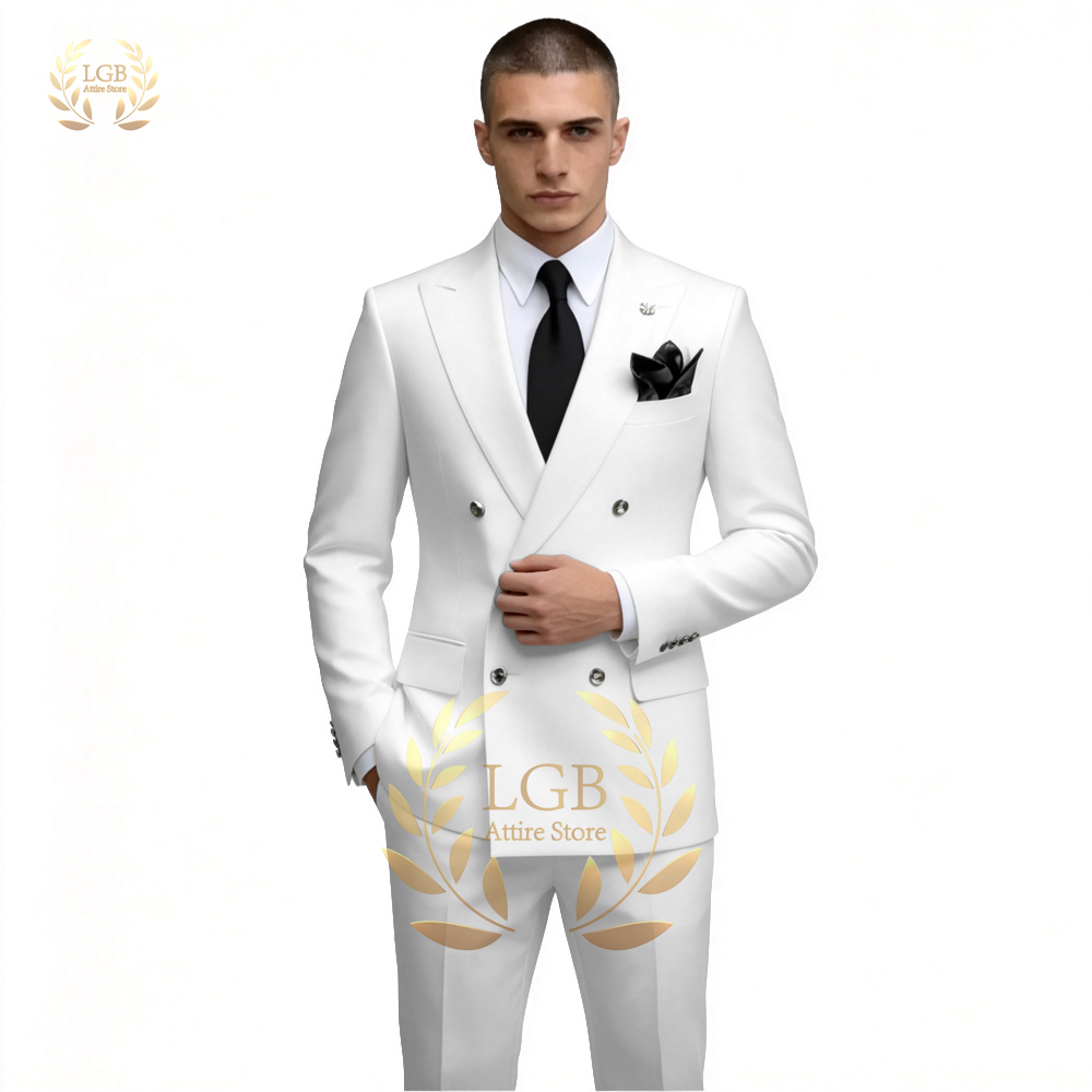Men'S Formal Dinner Wear - 남성용 화이트 더블 브레스티드 수트 2피스
