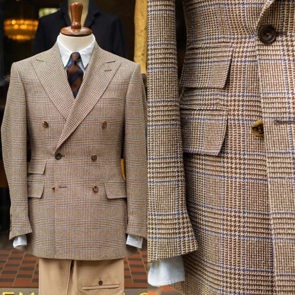 Men'S Formal Wear For Reception - 레트로 체크 더블 브레스티드 남성 정장
