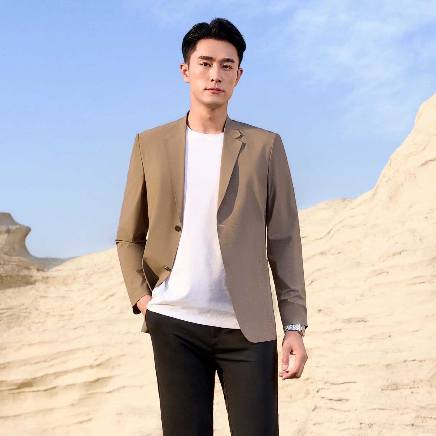 Khaki Formal Wear Men - 남성 캐주얼 카키 수트 재킷 여름
