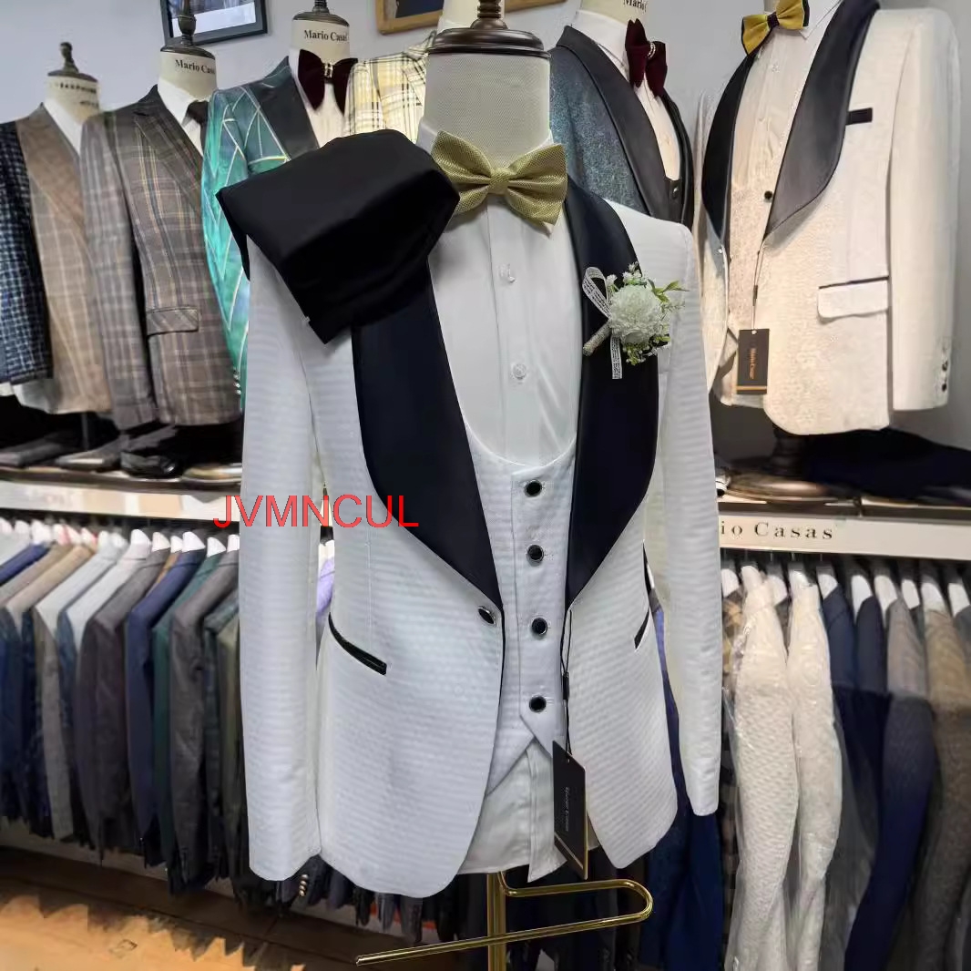 Men'S Formal Wear For Reception - 2026 남성용 화이트 자카드 3피스 슬림핏