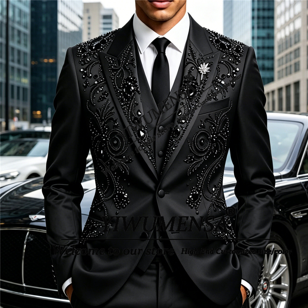 Men'S Formal Wear Attire - 럭셔리 웨딩 정장 남성용 블랙 다이아몬드
