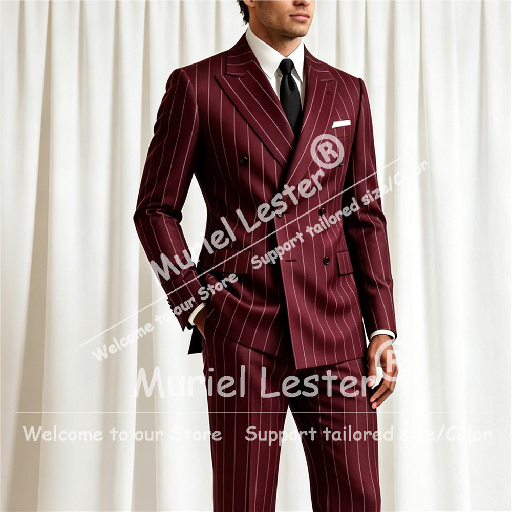Men'S Formal Wear Attire - 우아한 스트라이프 수트 남성 2피스 세트