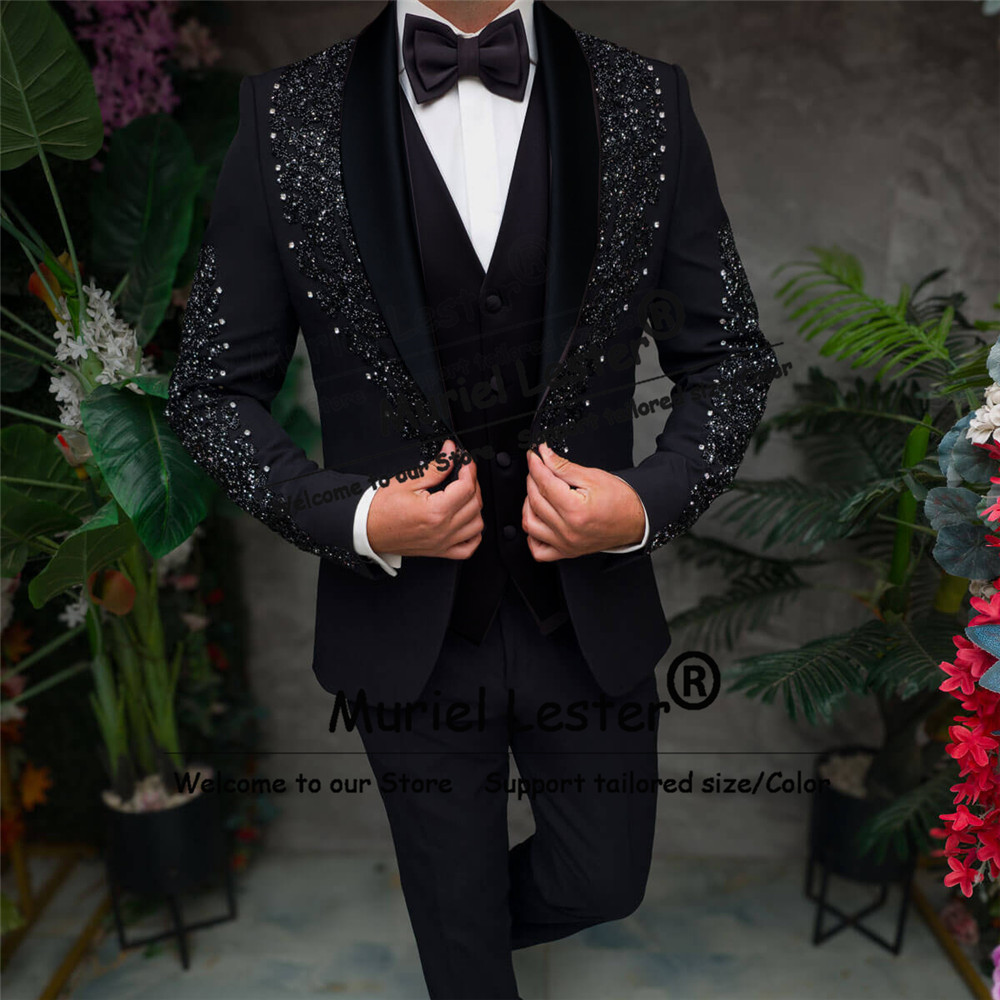 Men'S Formal Wear Attire - 반짝이는 크리스탈 비즈 장식 슬림핏 숄