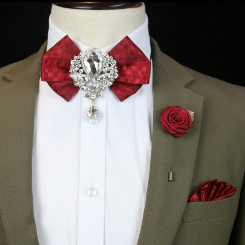 Men'S Formal Wear Bow Ties - 남성용 웨딩 라인석 활 타이 브로치,