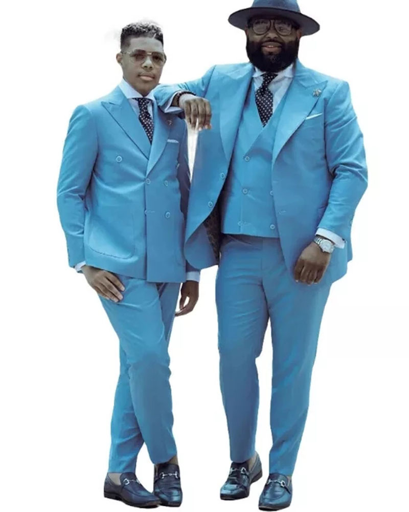 Men Formal Wear Sale - 스카이블루 피크 라펠 더블 브레스트 비즈니스
