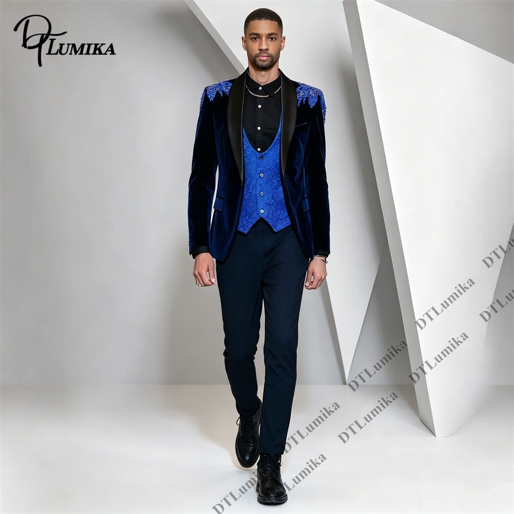 Formal Wear For Men In Wedding - Peagent Men 3 피스 벨벳 슈트