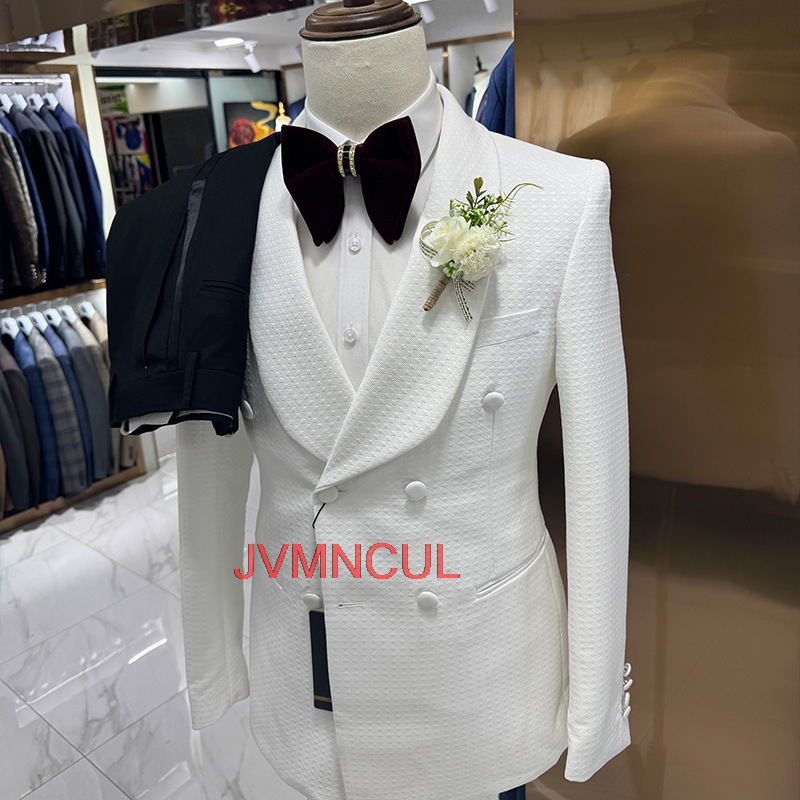Men'S Formal Wear For Reception - 남성용 자카드 3피스 수트, 맞춤형 우아한