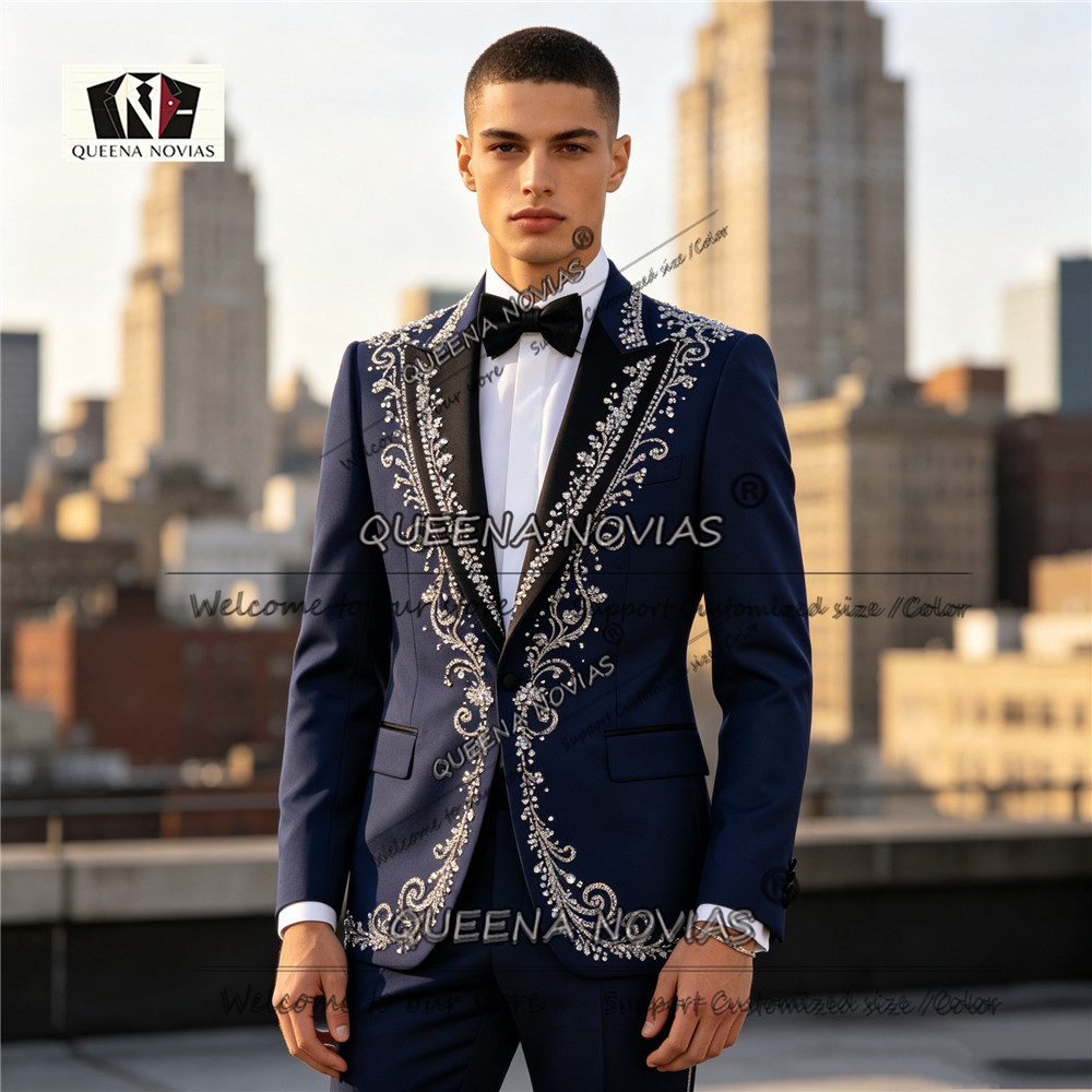 Men'S Formal Dinner Wear - 남성 정장 턱시도 슬림핏 크리스탈 비딩