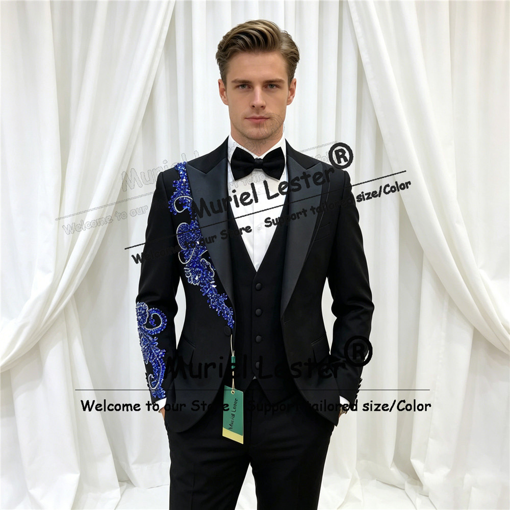 남성용 고급 웨딩 수트, 보석 장식 재킷, 조끼, 바지 - Men'S Formal Wear Attire 리뷰 및 가격