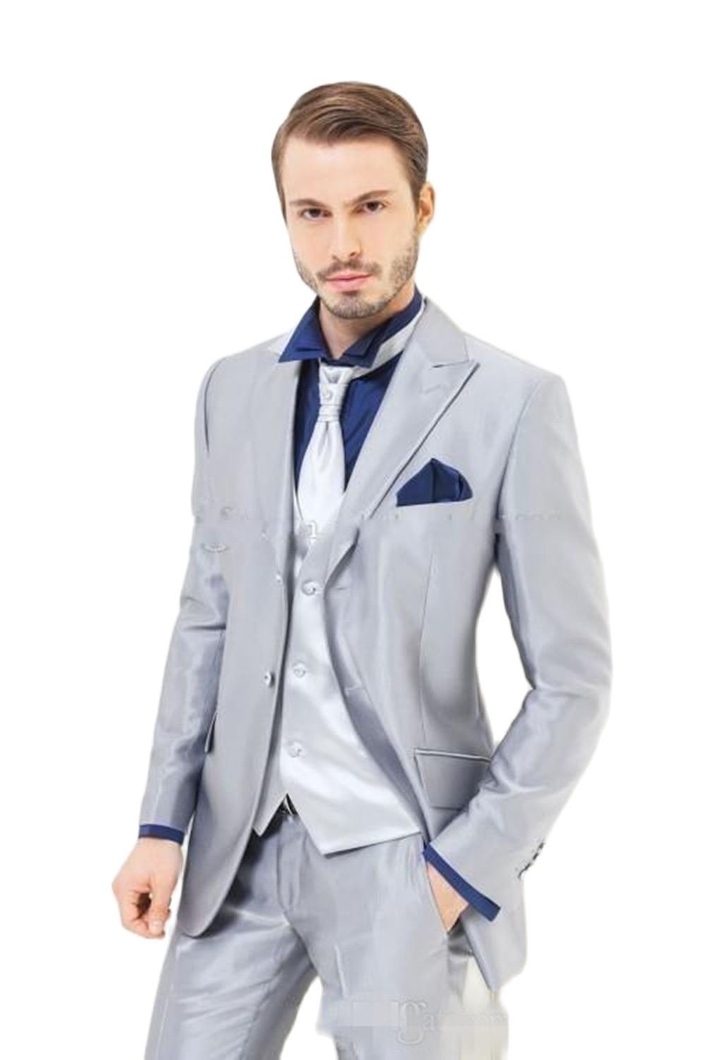 사용자 정의 만든 실버 반짝 이는 새틴 남자 정장 3p - Men'S Formal Dinner Wear 리뷰 및 가격