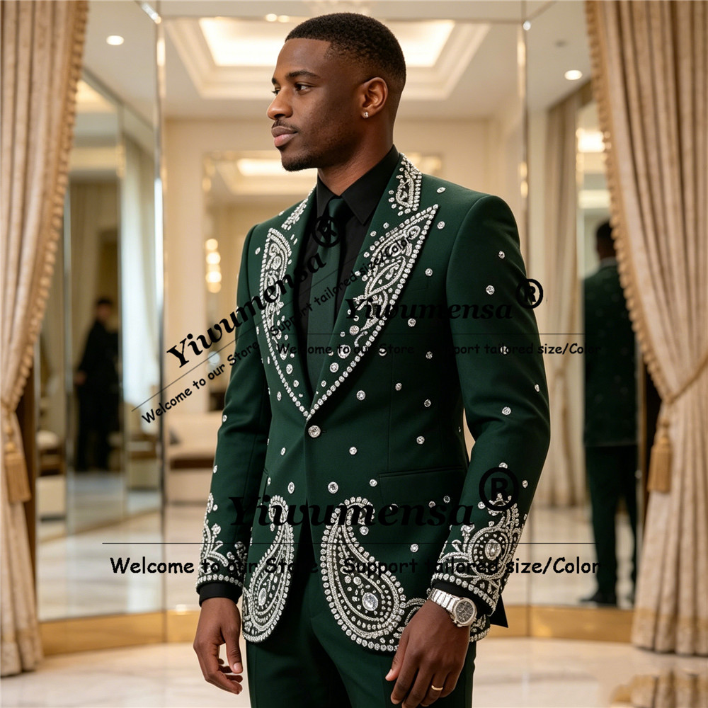 반짝이는 보석 장식이 있는 남성용 웨딩 정장, 싱글 브 - Men'S Formal Wear Attire 리뷰 및 가격