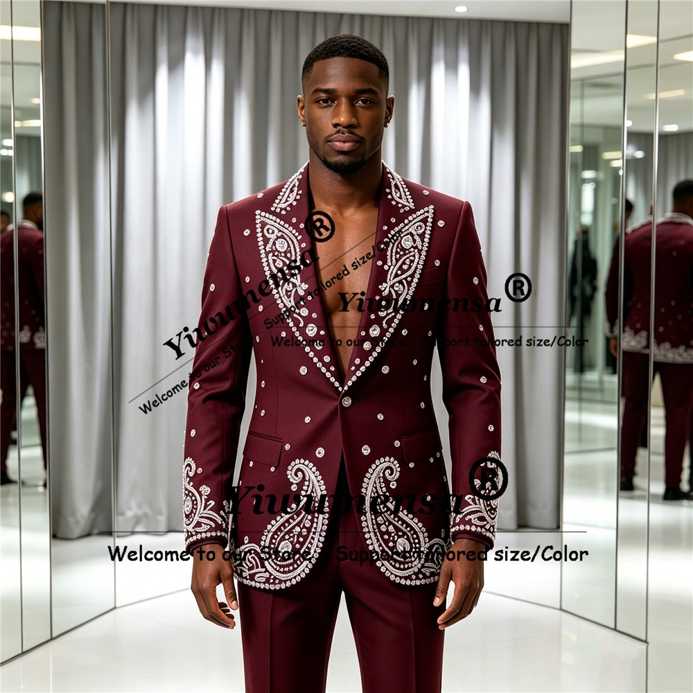 반짝이는 보석 장식이 있는 남성용 웨딩 정장, 싱글 브 - Men'S Formal Wear Attire 리뷰 및 가격
