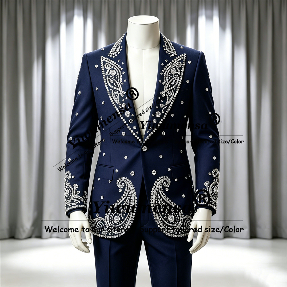 반짝이는 보석 장식이 있는 남성용 웨딩 정장, 싱글 브 - Men'S Formal Wear Attire 리뷰 및 가격