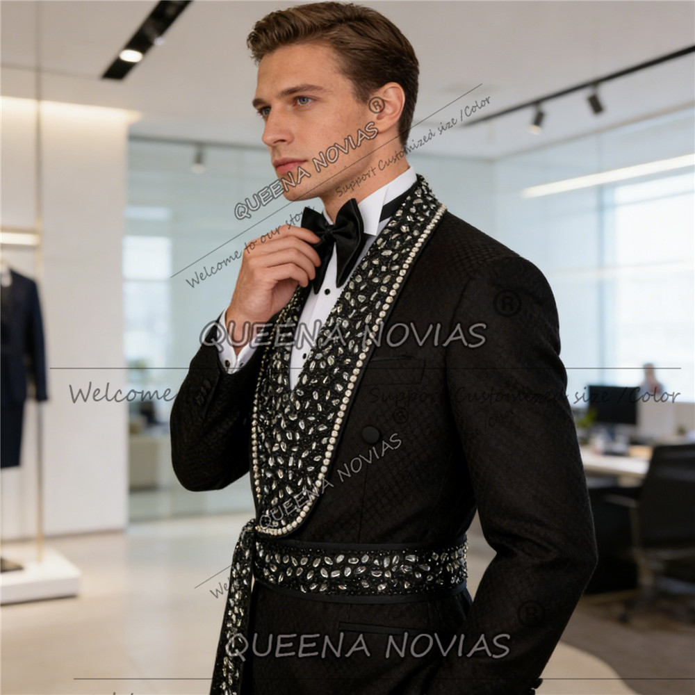 독점 디자인 남성 정장, 다이아몬드 비즈 라벨 프롬 블 - Men'S Formal Wear Attire 리뷰 및 가격