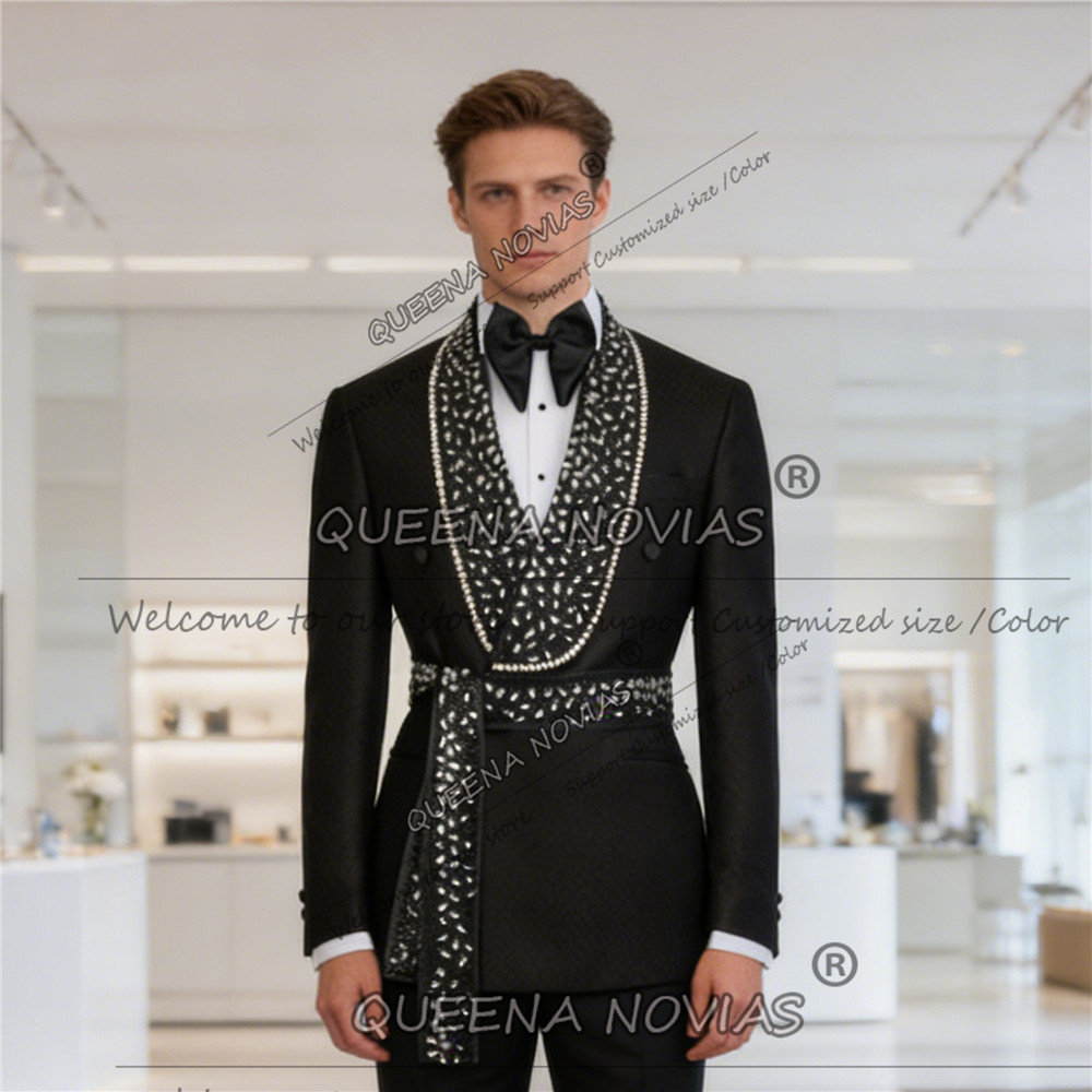 독점 디자인 남성 정장, 다이아몬드 비즈 라벨 프롬 블 - Men'S Formal Wear Attire 리뷰 및 가격