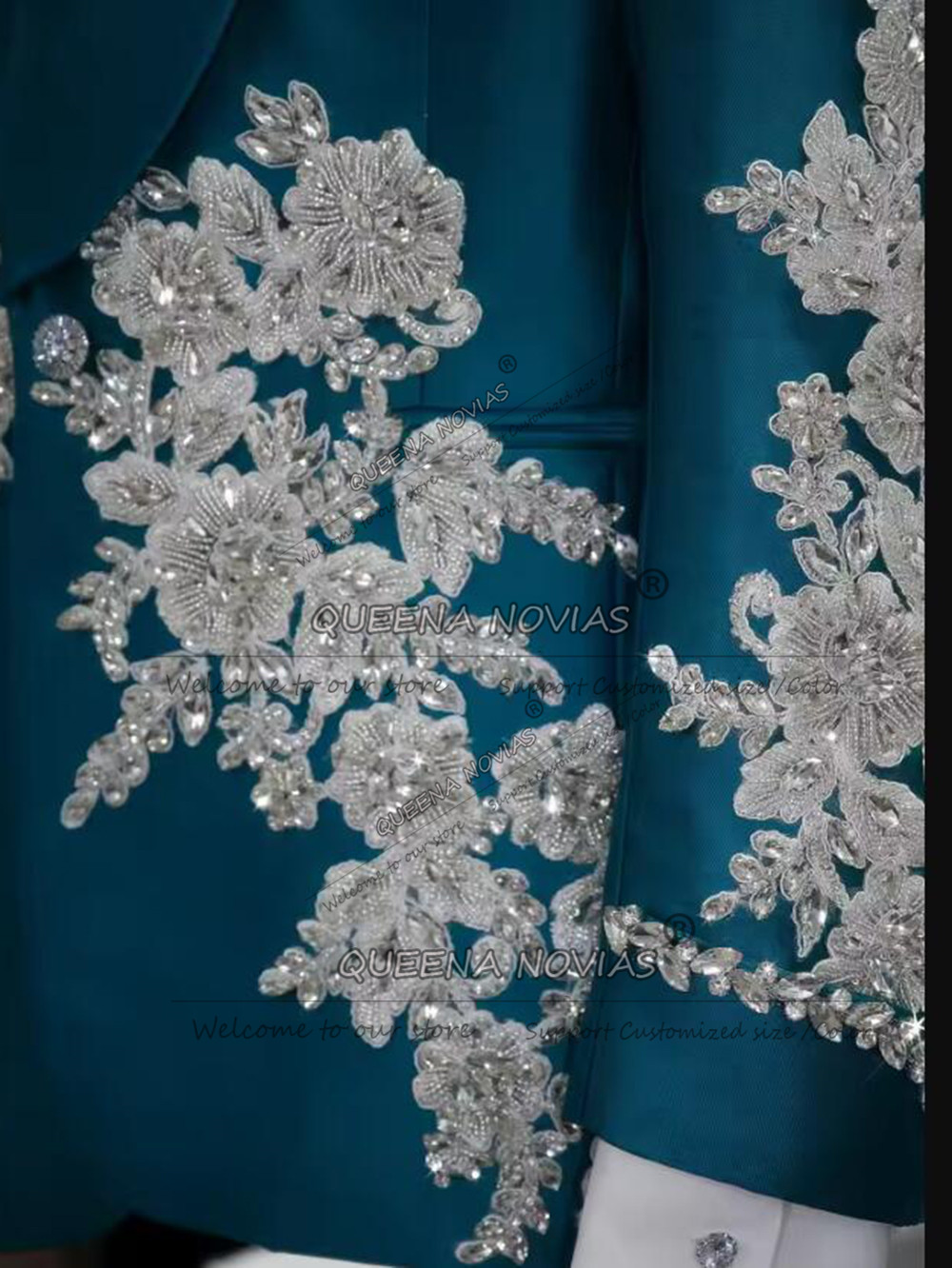 독점적인 신랑 예복 정장 비즈 스톤 아플리케 턱시도 의 - Men'S Formal Wear Attire 리뷰 및 가격