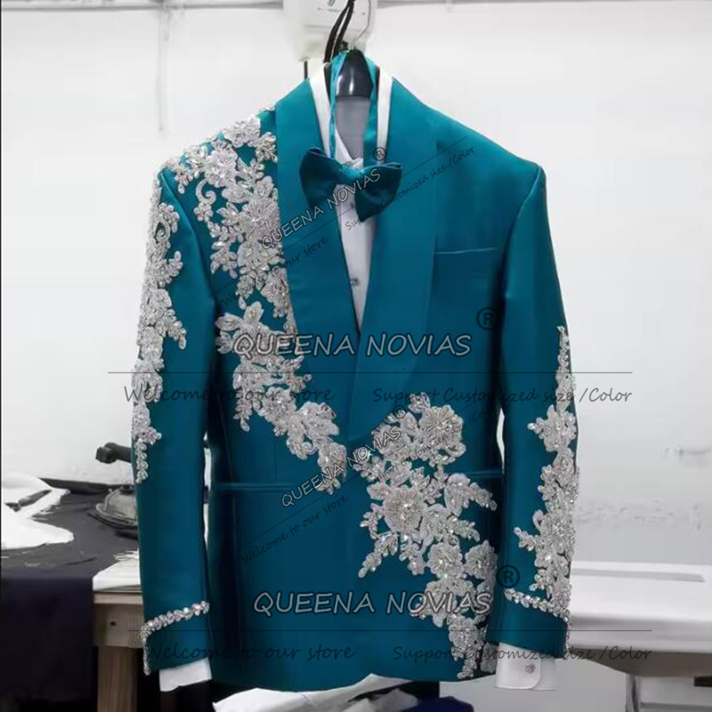 독점적인 신랑 예복 정장 비즈 스톤 아플리케 턱시도 의 - Men'S Formal Wear Attire 리뷰 및 가격