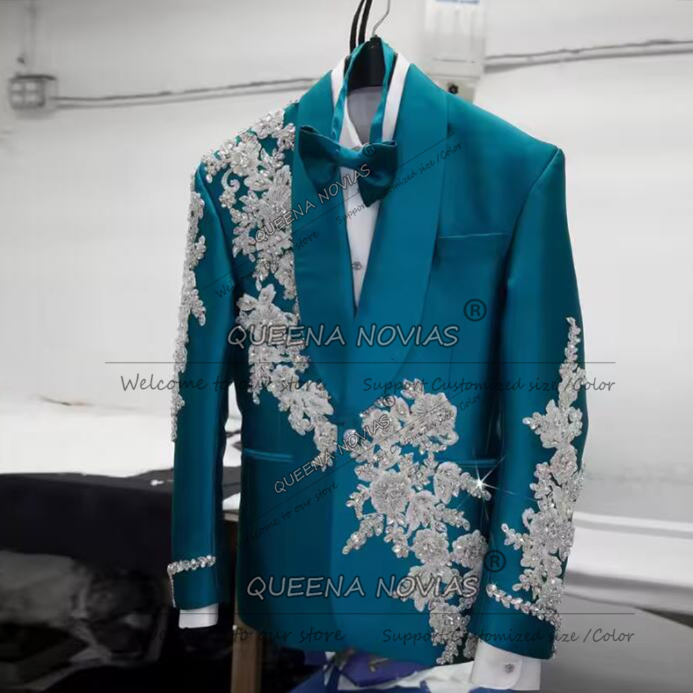 독점적인 신랑 예복 정장 비즈 스톤 아플리케 턱시도 의 - Men'S Formal Wear Attire 리뷰 및 가격