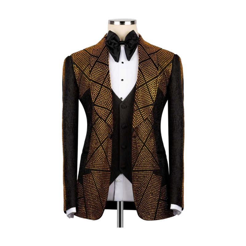 골드 비즈 남성 정장 웨딩 의상 3피스 세트 자켓 바지 - Men'S Formal Wear Attire 리뷰 및 가격