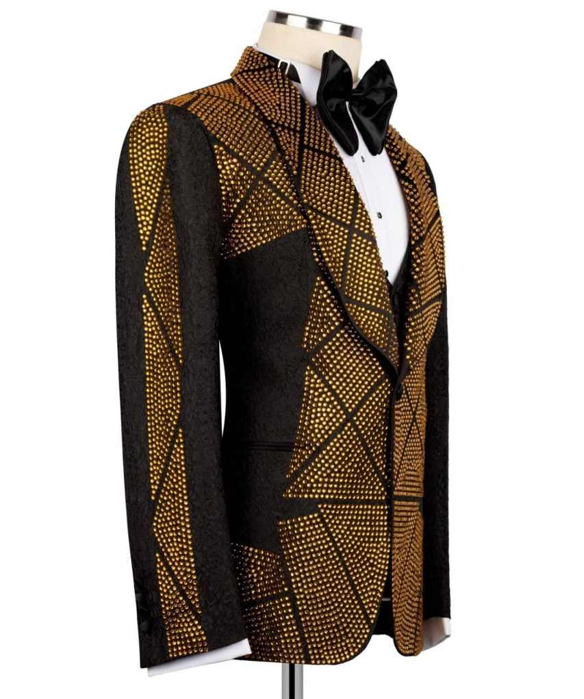 골드 비즈 남성 정장 웨딩 의상 3피스 세트 자켓 바지 - Men'S Formal Wear Attire 리뷰 및 가격