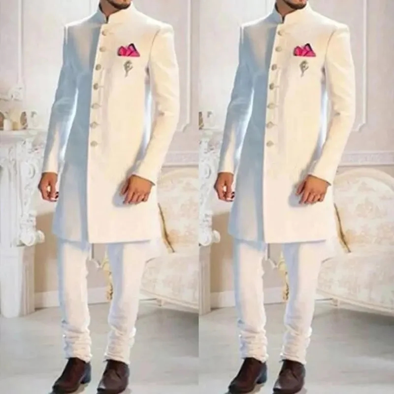 패션 디자인 화이트 스탠드 칼라 싱글 브레스티드 인디언 - Men Formal Wear Indian 리뷰 및 가격