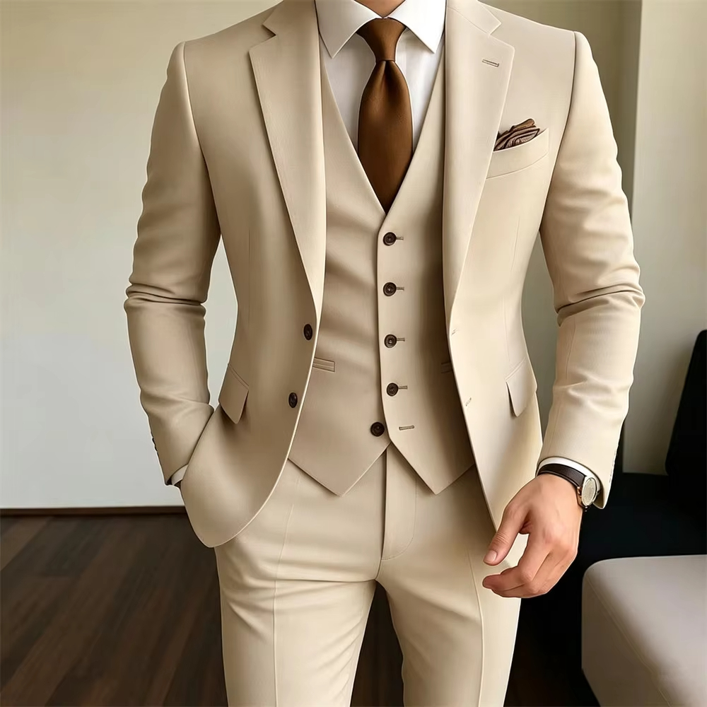 카키 남성 정장 3피스 재킷+조끼+바지 포멀 슬림핏 웨 - Khaki Formal Wear Men 리뷰 및 가격