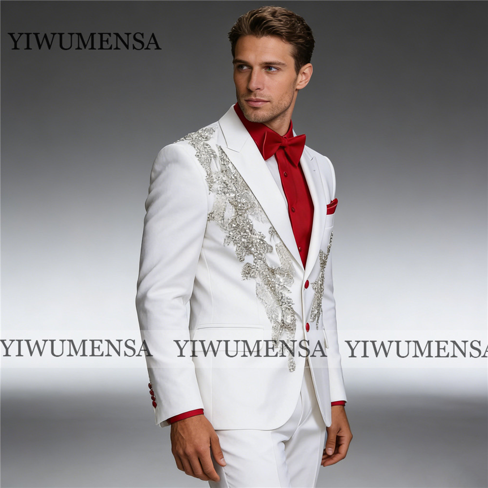 결혼식을 위한 고급 남성 정장, 반짝이는 크리스탈 비딩 - Men'S Formal Wear Attire 리뷰 및 가격