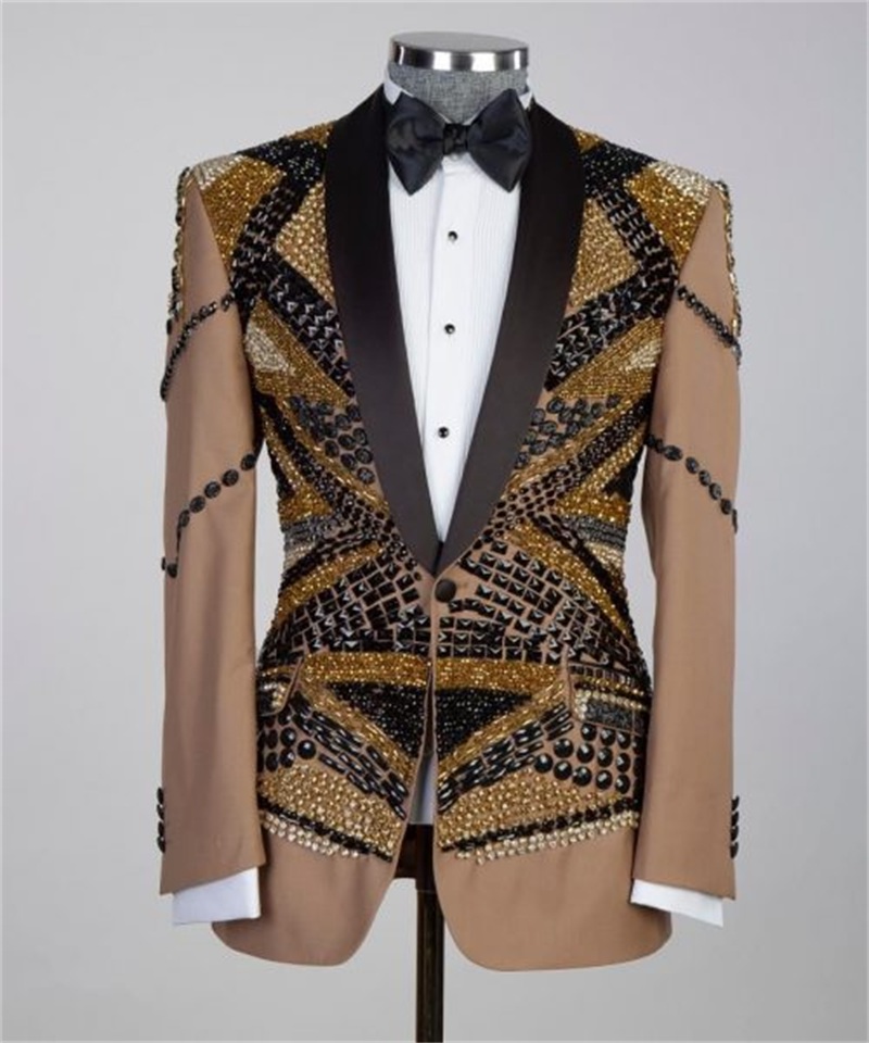 크리스탈 카키 남성 정장 세트 2피스 블레이저+바지 포 - Khaki Formal Wear Men 리뷰 및 가격