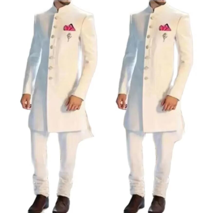 뉴 클래식 화이트 남성 정장 롱 블레이저 싱글 브레스티 - Men Formal Wear Indian 리뷰 및 가격