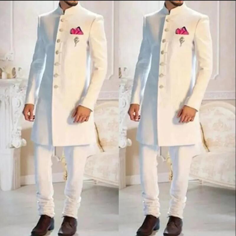 뉴 클래식 화이트 남성 정장 롱 블레이저 싱글 브레스티 - Men Formal Wear Indian 리뷰 및 가격