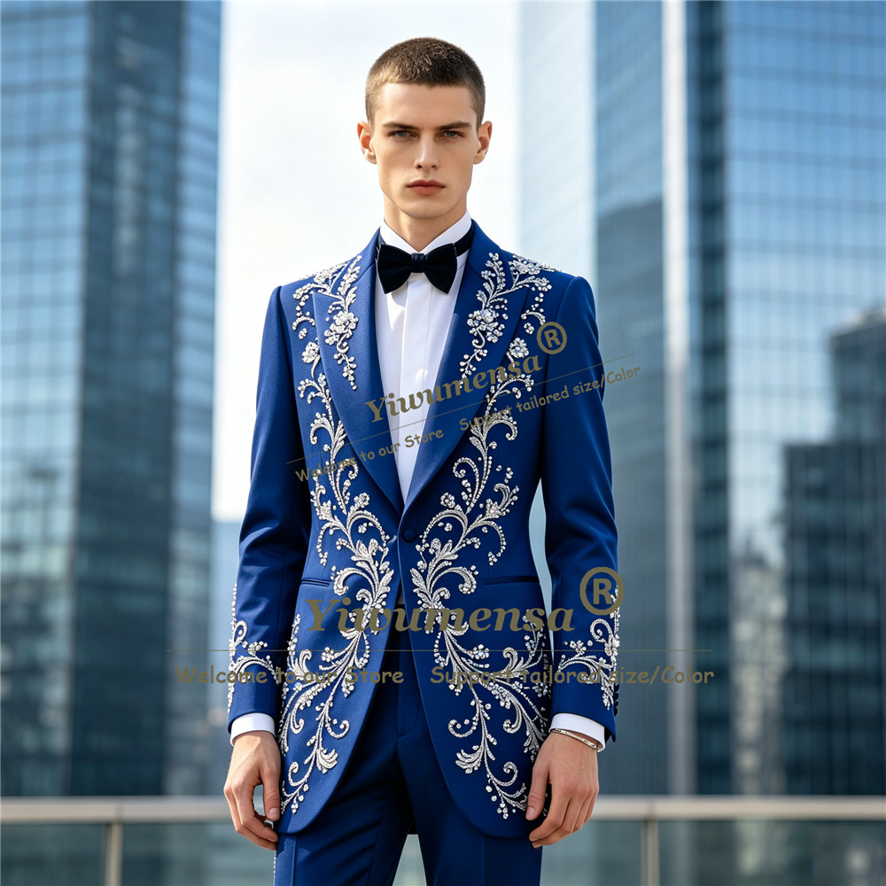 럭셔리 크리스탈 비딩 수트 남성 2피스 세트 롱 재킷  - Men'S Formal Dinner Wear 리뷰 및 가격