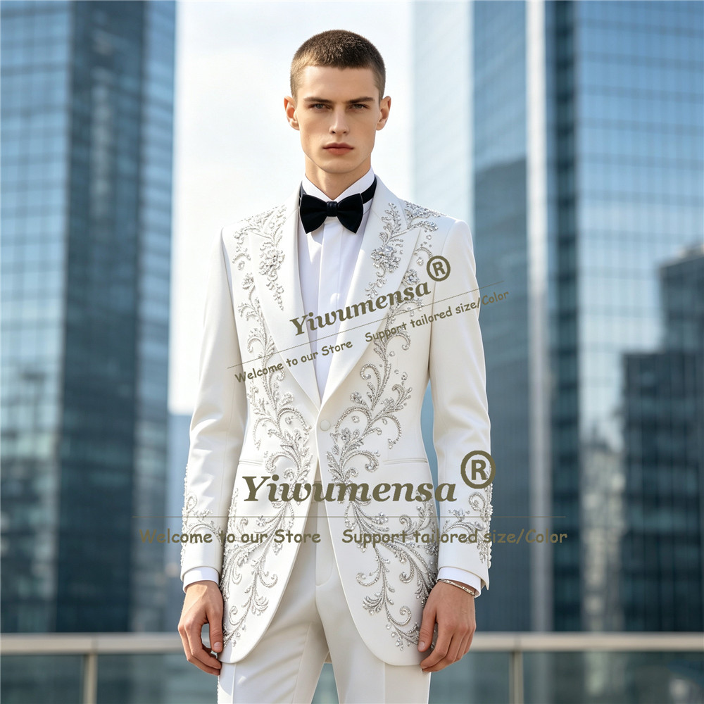 럭셔리 크리스탈 비딩 수트 남성 2피스 세트 롱 재킷  - Men'S Formal Dinner Wear 리뷰 및 가격