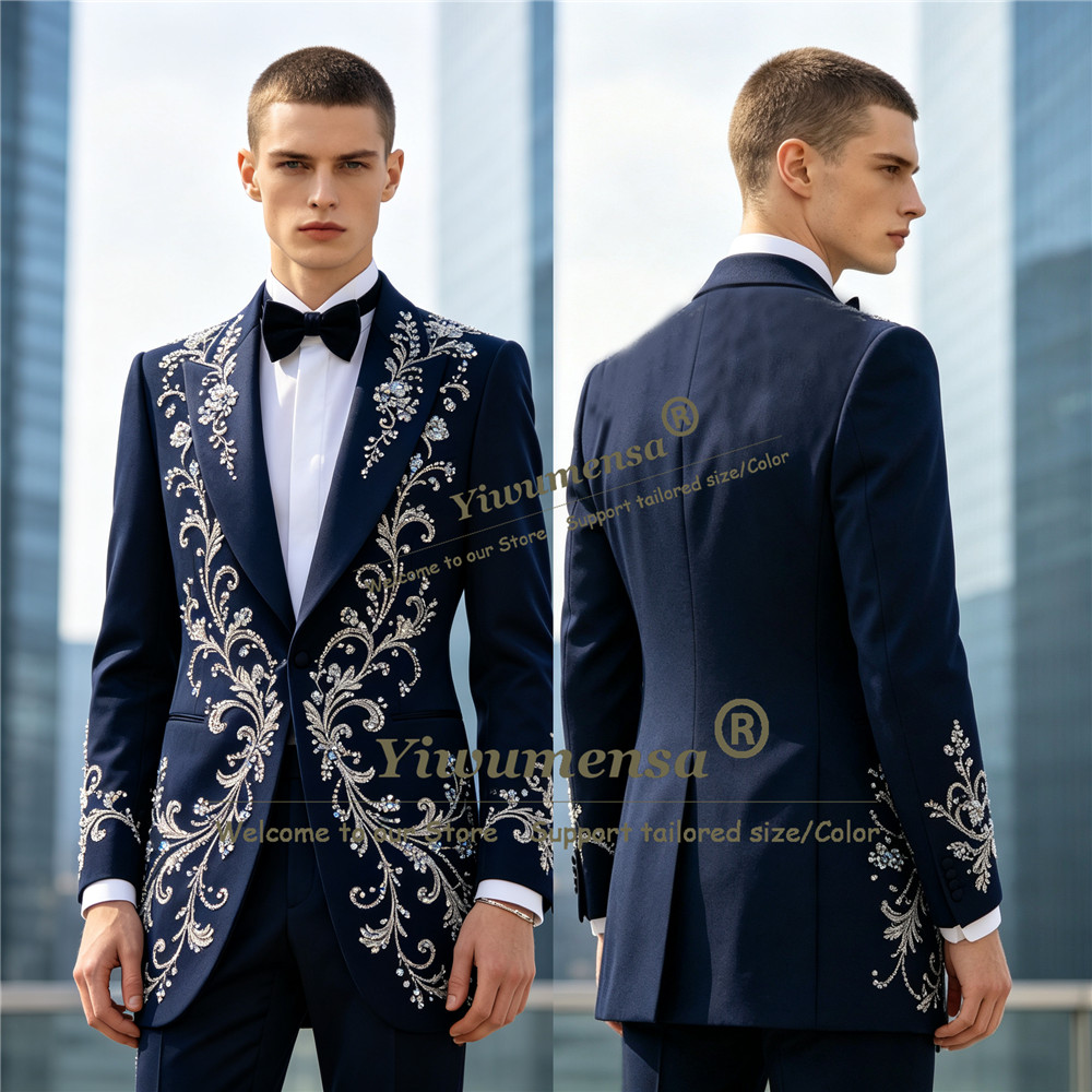 럭셔리 크리스탈 비딩 수트 남성 2피스 세트 롱 재킷  - Men'S Formal Dinner Wear 리뷰 및 가격