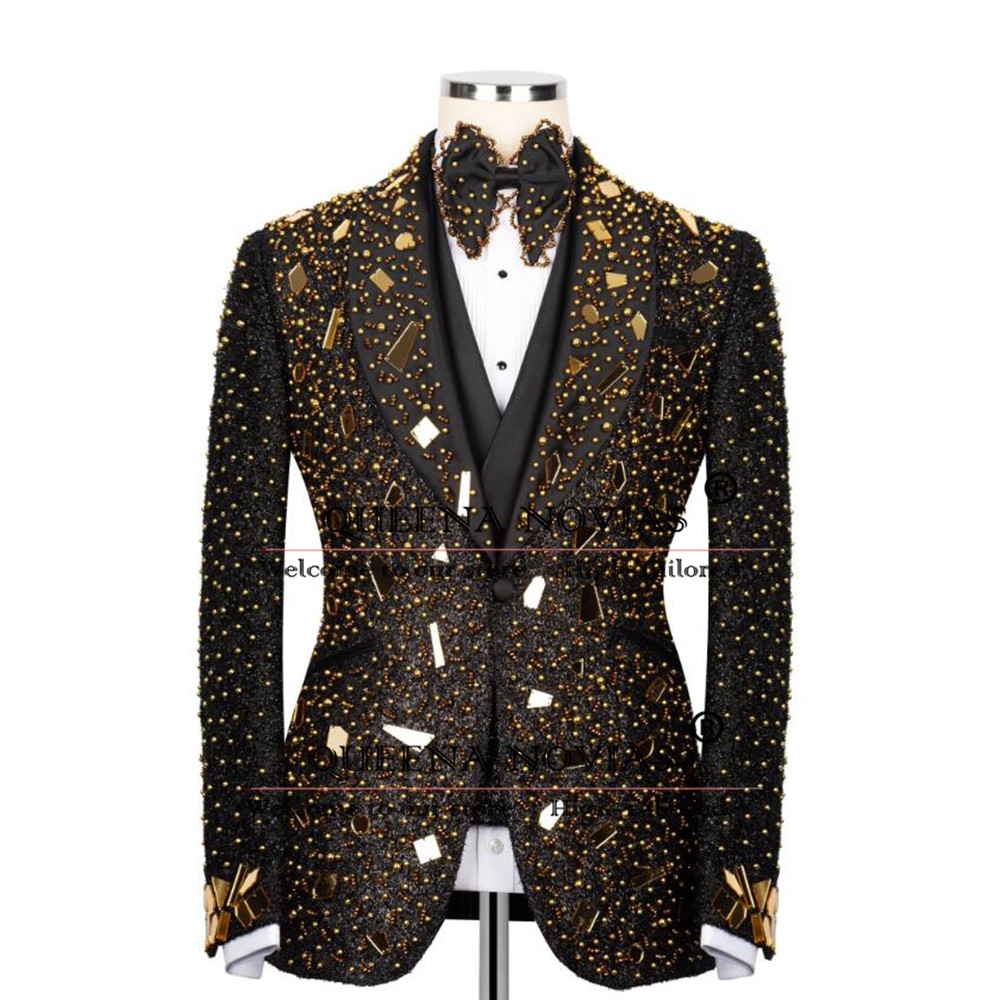 반짝이는 크리스탈 비즈 장식 남성용 웨딩 맞춤형 3피스 - Men'S Formal Wear For Reception 리뷰 및 가격