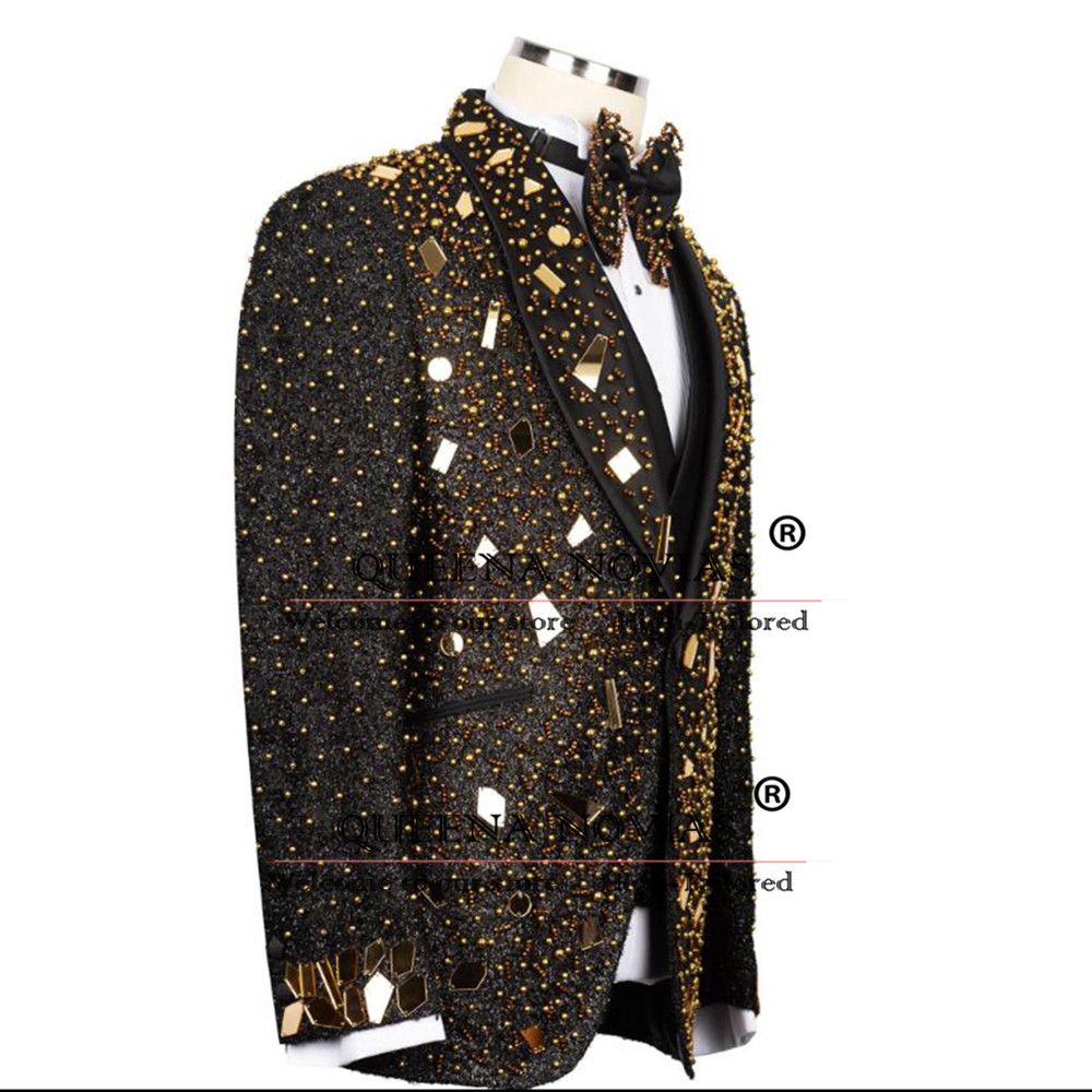 반짝이는 크리스탈 비즈 장식 남성용 웨딩 맞춤형 3피스 - Men'S Formal Wear For Reception 리뷰 및 가격