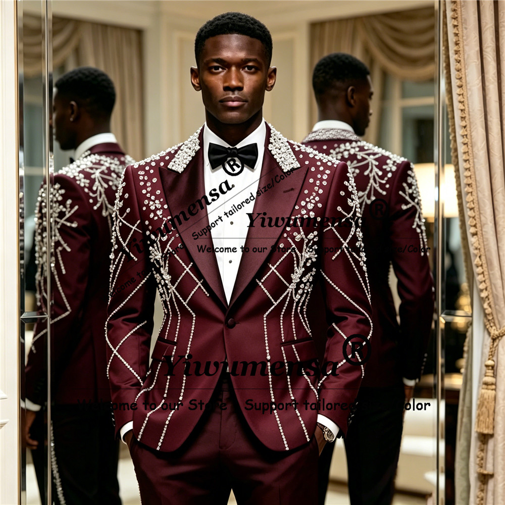 남성 패션 다이아몬드 비즈 장식 웨딩 수트 싱글 브레스 - Men'S Formal Wear Attire 리뷰 및 가격