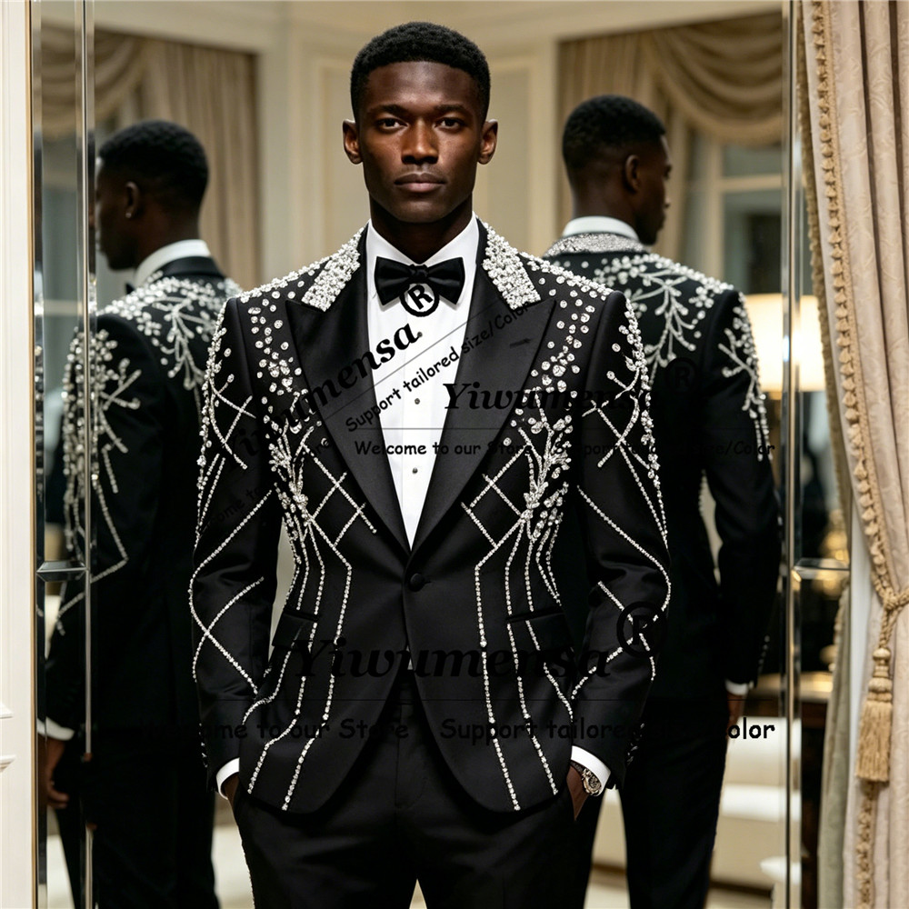 남성 패션 다이아몬드 비즈 장식 웨딩 수트 싱글 브레스 - Men'S Formal Wear Attire 리뷰 및 가격