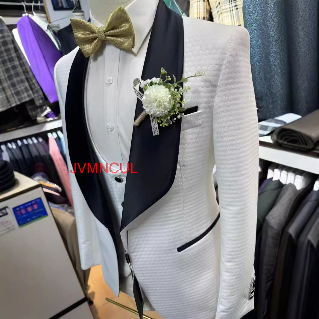 2026 남성용 화이트 자카드 3피스 슬림핏 웨딩 신랑 - Men'S Formal Wear For Reception 리뷰 및 가격
