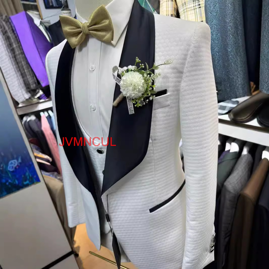 2026 남성용 화이트 자카드 3피스 슬림핏 웨딩 신랑 - Men'S Formal Wear For Reception 리뷰 및 가격