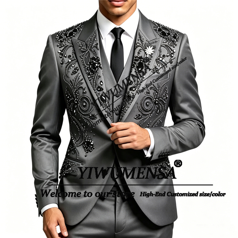 럭셔리 웨딩 정장 남성용 블랙 다이아몬드 비즈 장식 재 - Men'S Formal Wear Attire 리뷰 및 가격
