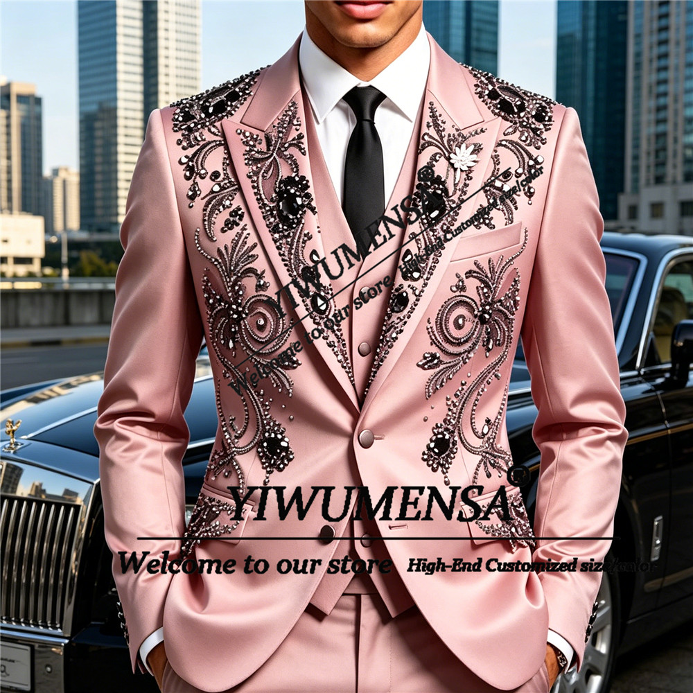 럭셔리 웨딩 정장 남성용 블랙 다이아몬드 비즈 장식 재 - Men'S Formal Wear Attire 리뷰 및 가격