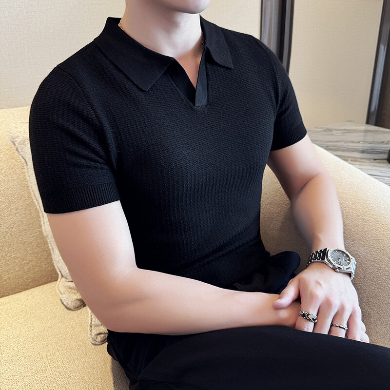 남성용 슬림핏 폴로 칼라 자카드 니트 스웨터 - 베이지 - Men Formal Wear 2025 리뷰 및 가격