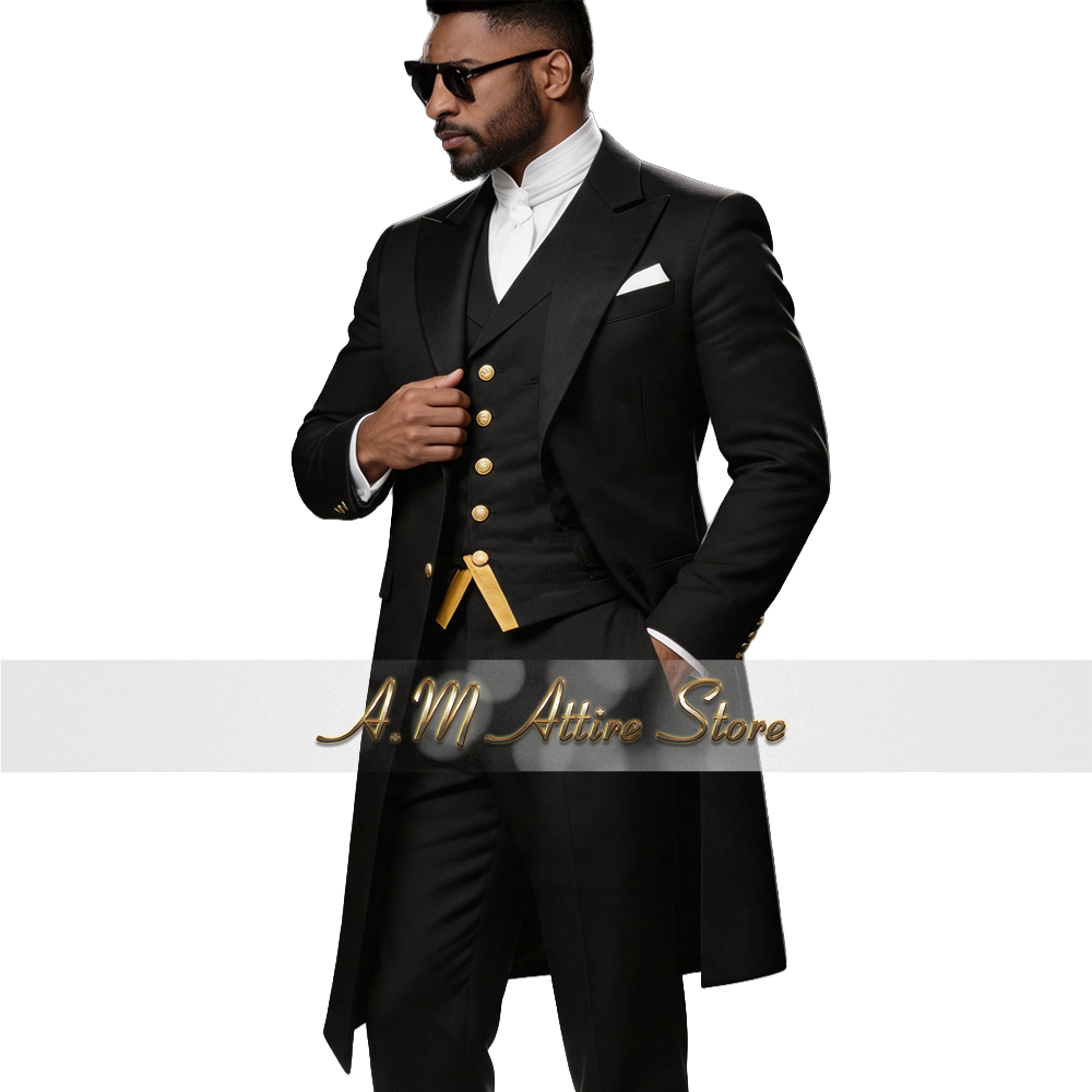 남성용 웨딩 수트 블루 3피스 롱 블레이저 조끼 바지  - Formal Wear For Men In Wedding 리뷰 및 가격