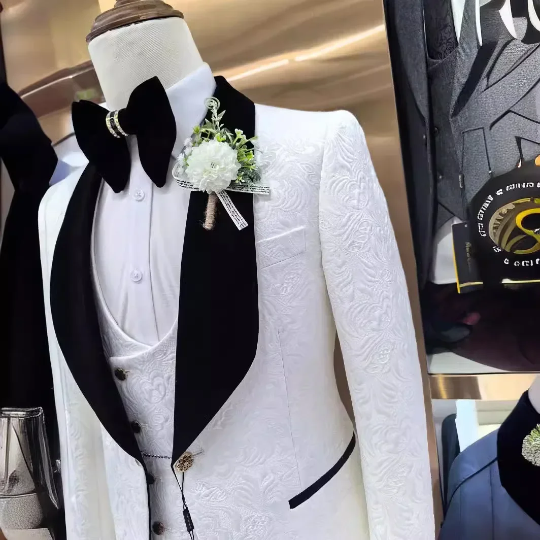 남성용 플로럴 웨딩 수트 3종 세트 슬림핏 신랑 턱시도 - Men Formal Wear 2025 리뷰 및 가격